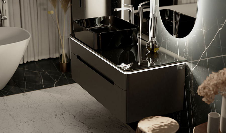 Тумба под умывальник Jorno Shine 100 подвесной антрацит