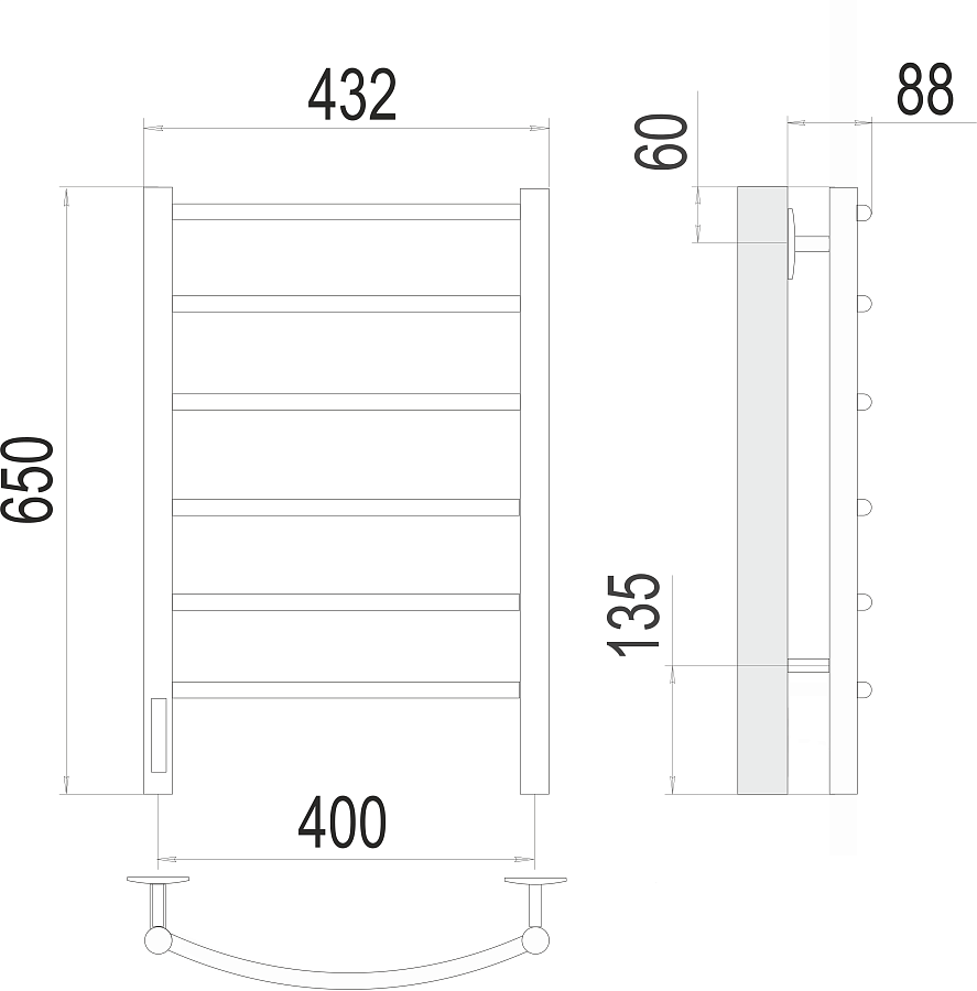Классик П6 400х650 Электро (quick touch) слева Полотенцесушитель TERMINUS, арт.4670078531315