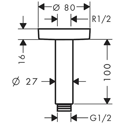 Потолочное подсоединение Hansgrohe S, длина 10 см, хром, 27393000