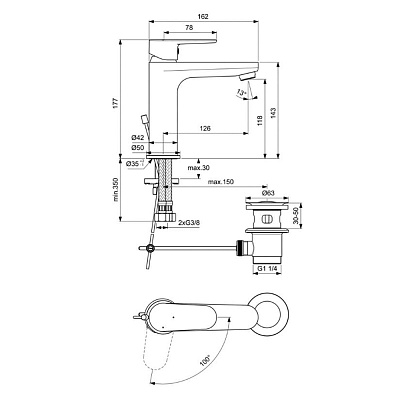 Промо набор для ванной Ideal Standard Ceratherm T100 BC985AA, с термостатическим смесителем