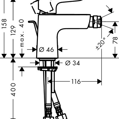 Смеситель для биде Hansgrohe Vernis Blend, с донным клапаном, хром, 71210000