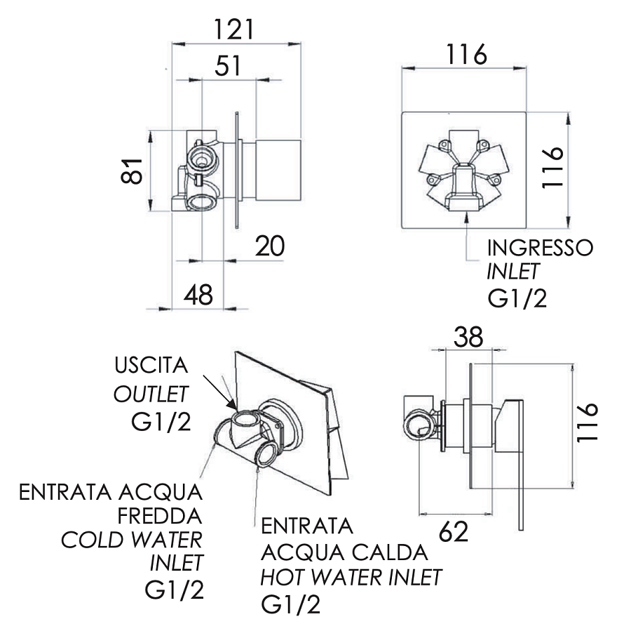 Смеситель для душа Remer Qubika Q94C, хром
