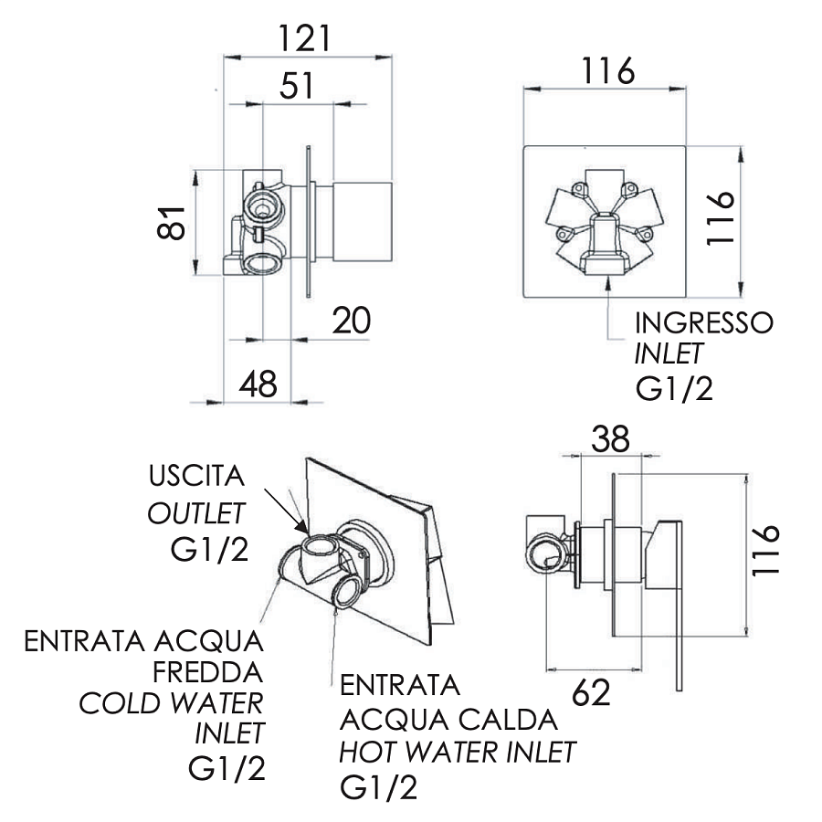 Смеситель для душа Remer Qubika Q94C, хром