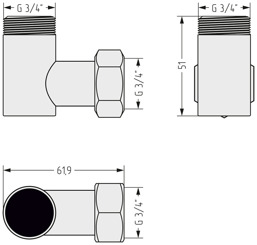Уголок переходной G 3/4" НР х G 3/4" НГ (Без покрытия), арт.02002-3434