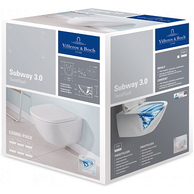 Унитаз подвесной Villeroy&Boch Subway 3.0 4670TS01 37x56 с сиденьем микролифт, безободковый TwistFlush