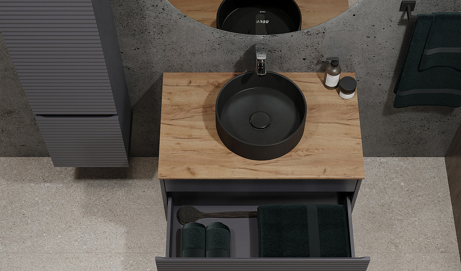 Тумба Jorno Cossety 80 подвесная, Антрацит/Дуб Крафт золотой