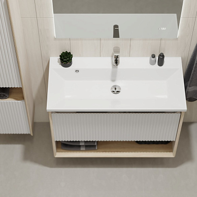 Тумба под умывальник Jorno Tossony 90 подвесная, cонома светлая/белый