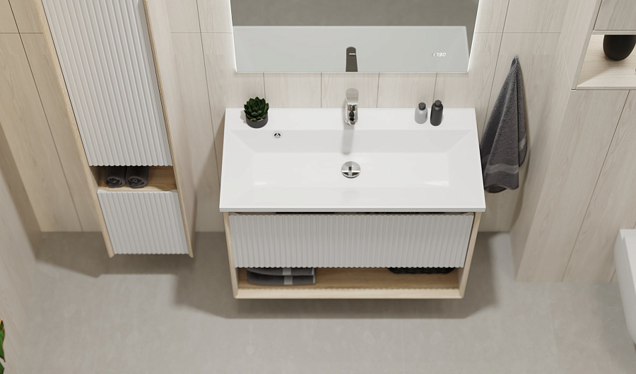 Тумба под умывальник Jorno Tossony 90 подвесная, cонома светлая/белый