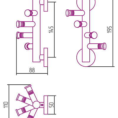 Держатель полотенец ВЕЕР-4 фиксированный / L 85 (Золото), арт.03-3009-4085