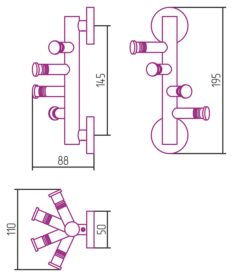 Держатель полотенец ВЕЕР-4 фиксированный / L 85 (Золото), арт.03-3009-4085