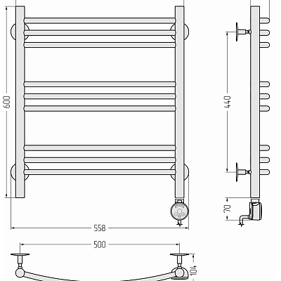 Электрический полотенцесушитель Стилье Формат 10 ТП 600х500 (3+3+3) Г16, Без покрытия, арт.00510-6050
