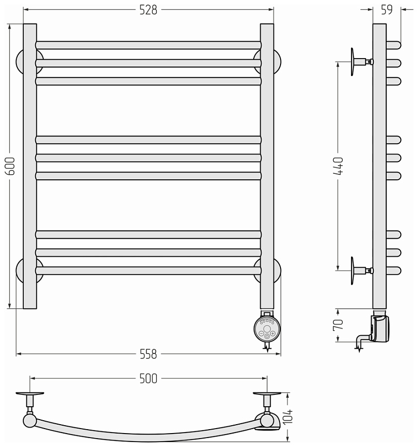 Электрический полотенцесушитель Стилье Формат 10 ТП 600х500 (3+3+3) Г16, Без покрытия, арт.00510-6050