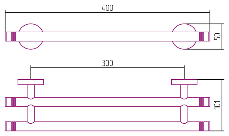 Держатель полотенец КАНЬОН двойной / L 400 (Золото), арт.03-3002-0400