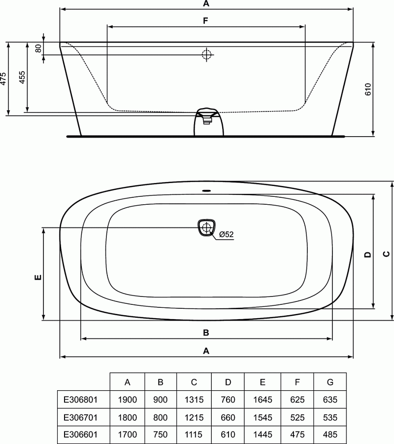 Свободностоящая ванна 170X75 см Ideal Standard DEA E306601