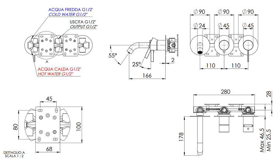 Смеситель для ванны Remer Metrica MC54D3P