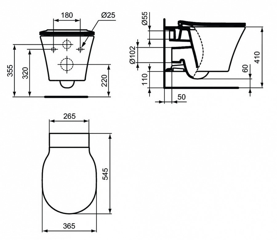 Подвесной безободковый унитаз Ideal Standard Connect Air Rimless белый, сиденье микролифт, K819501
