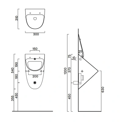 Писсуар подвесной Catalano Comfort 54 для крышки, арт.0932541001, белый глянцевый