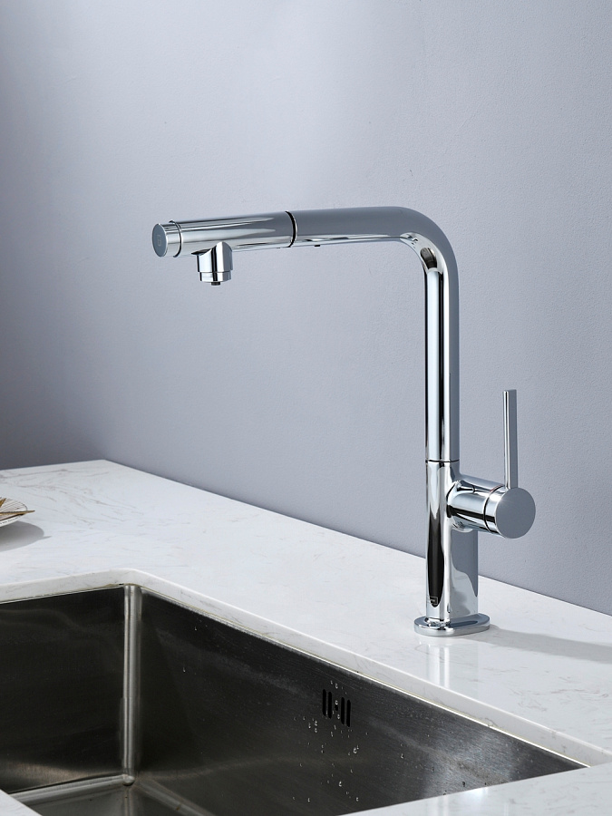 AQM9903CR Cucina Смеситель для кухни с выдвижным L-образным изливом, с подключением к фильтру с питьевой водой, хром