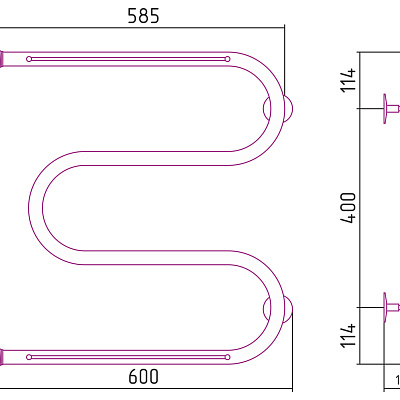 Водяной полотенцесушитель Стилье М-образный 2 полки 600х600 резьба-сгон 1", Без покрытия, арт.00014-6060