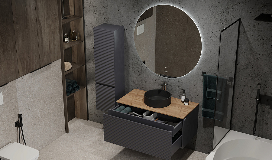 Тумба Jorno Cossety 100 подвесная Антрацит/Дуб Крафт золотой