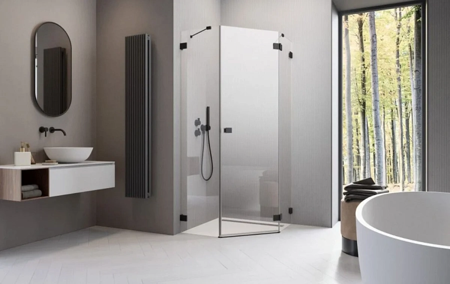 Душевая дверь Radaway Essenza Pro Black PTJ R, 57 х 200 см, стекло прозрачное, профиль черный, правая, 10100000-54-01R