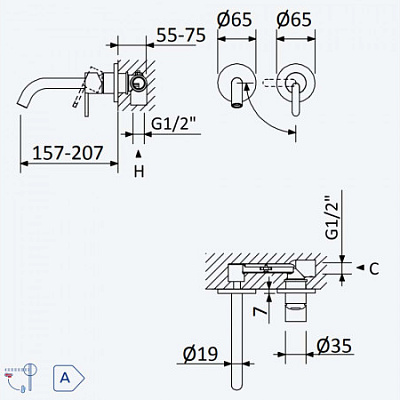 E1670120GR Внешняя часть смесителя Bruma Leaf для раковины. Длина излива 150 мм GRAPHITE