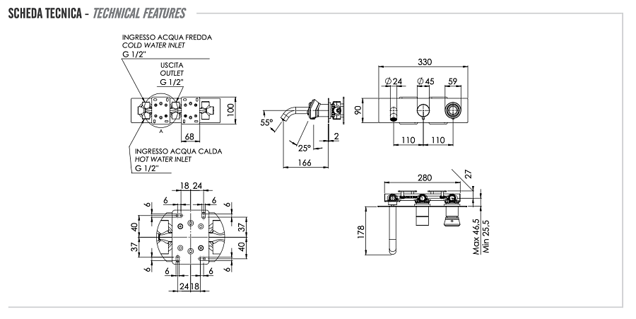 Смеситель для ванны Remer Element ET54D2