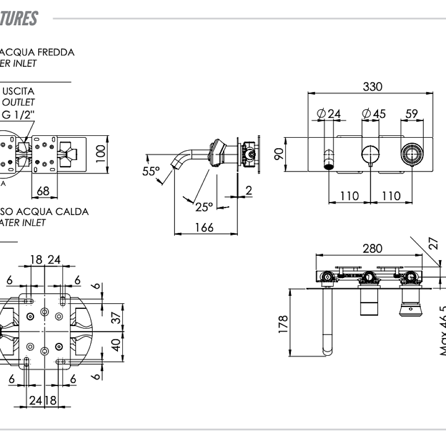 Смеситель для ванны Remer Element ET54D2