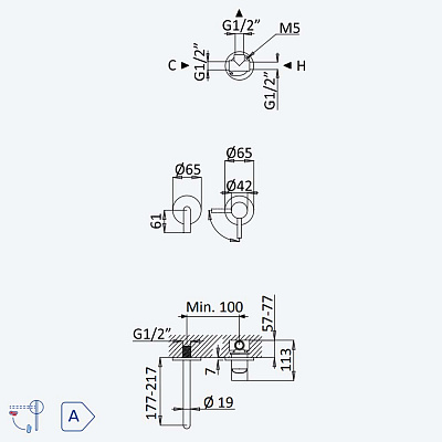 E1078501GR Внешняя часть для раковины. Длина излива 170мм Bruma Lusitano GRAPHITE