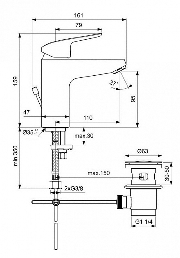 Смеситель Ideal Standard Ceraflex Grande для раковины, хром, B1713AA