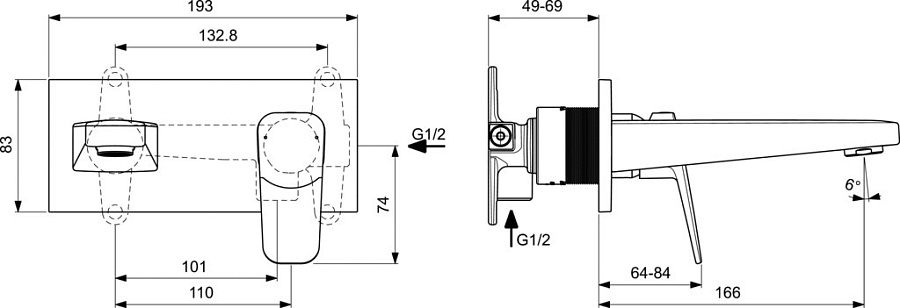 Cмеситель для умывальника Ideal Standard Ceraplan BD244AA, для монтажа со встраиваемым комплектом A1313NU