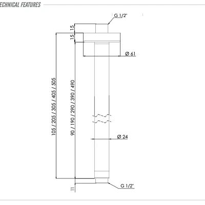 Кронштейн потолочный для верхнего душа 20 см Remer 347N20, хром
