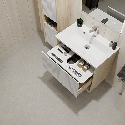 Тумба под умывальник Jorno Tossony 70 подвесная, cонома светлая/белый