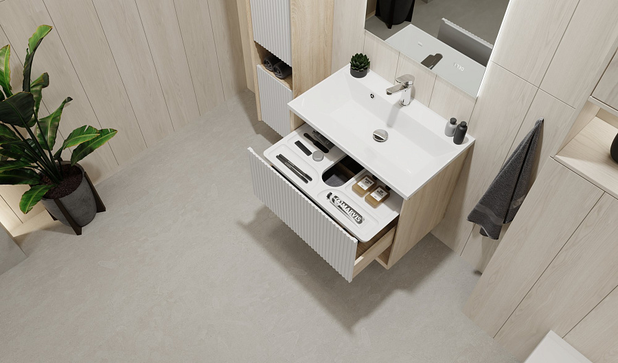 Тумба под умывальник Jorno Tossony 70 подвесная, cонома светлая/белый