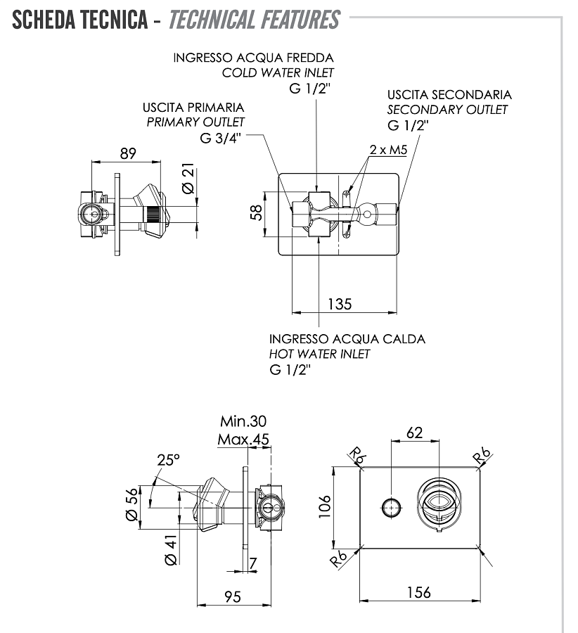 Смеситель для душа Remer Element ET09HRG, хром
