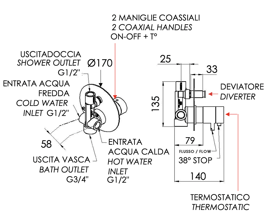 Смеситель термостатический для душа Remer Elegance NT09, хром