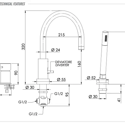 Смеситель для ванны Remer Minimal N07, белый матовый