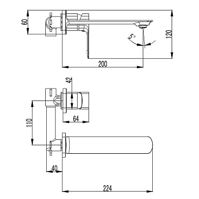 AQM6315CR Monza Смеситель для раковины настенный на 2 отв., внутр монтаж в компл., Хром