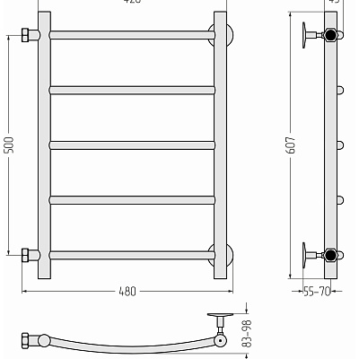 Водяной полотенцесушитель Стилье Версия-Б2" 500х400 (5) Г 18, Без покрытия, арт.00612-5040