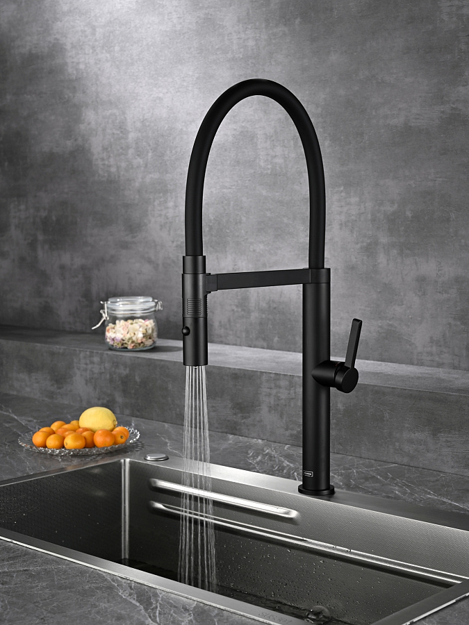 AQM9904MB Cucina Смеситель для кухни с гибким изливом, черный матовый