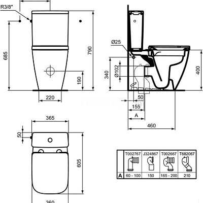 Напольный унитаз Ideal Standard i.life S RimLS+ с бачком и сиденьем Soft-Close, пристенный