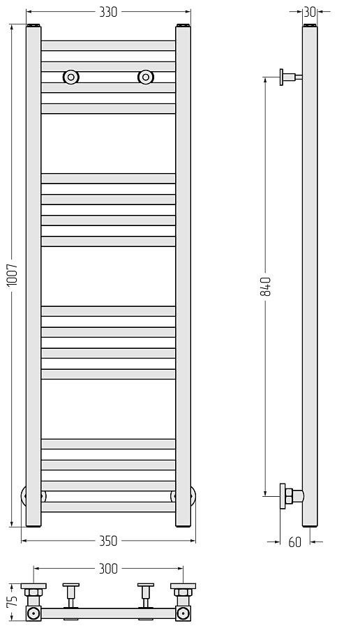 Водяной полотенцесушитель Сунержа Модус 1000х300, RAL 5000 Фиолетово-синий, арт.5000-0250-1030