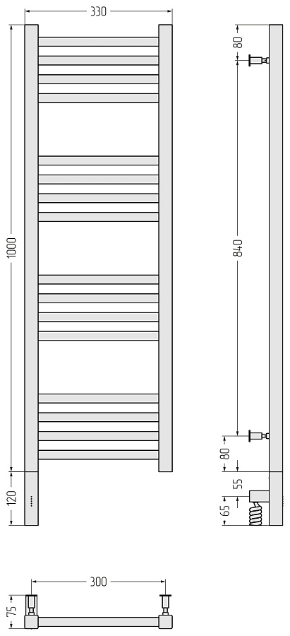 Электрический полотенцесушитель Сунержа Модус 3.0 1000x300 МЭМ левый, Без покрытия, арт.00-5700-1030