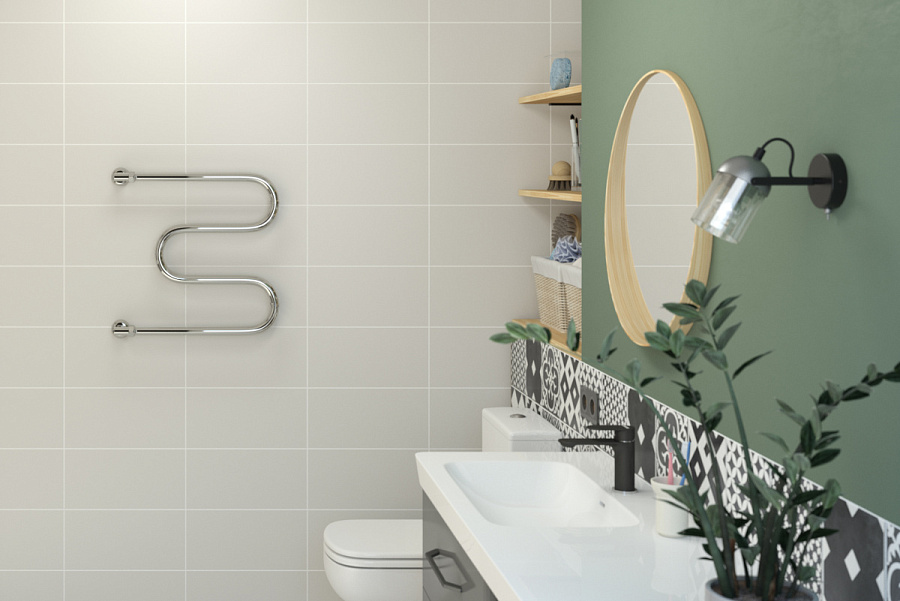 Водяной полотенцесушитель Стилье М-образный 500х500 резьба-сгон 1", Без покрытия, арт.00004-5050