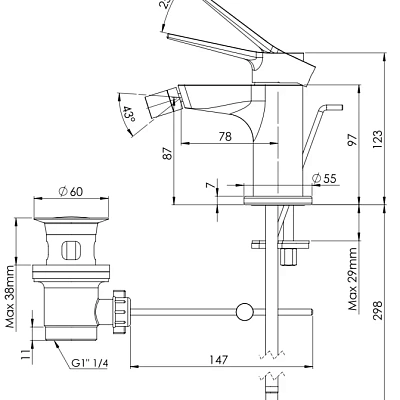 Смеситель для биде Remer Slash SL20XV, сталь