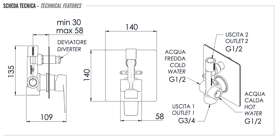 Смеситель для душа Remer Dream D09, хром