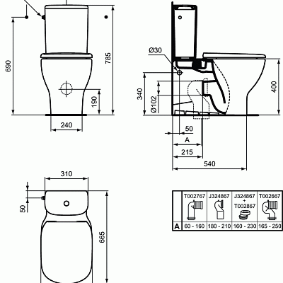 Чаша напольного унитаза Ideal Standard TESI AquaBlade® T008201, пристенный