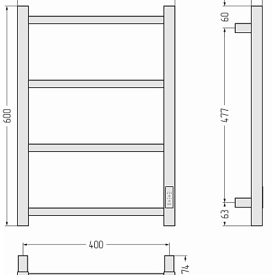 Электрический полотенцесушитель Стилье Формат 26 600х400 правый, Чёрный, арт.17526-6040