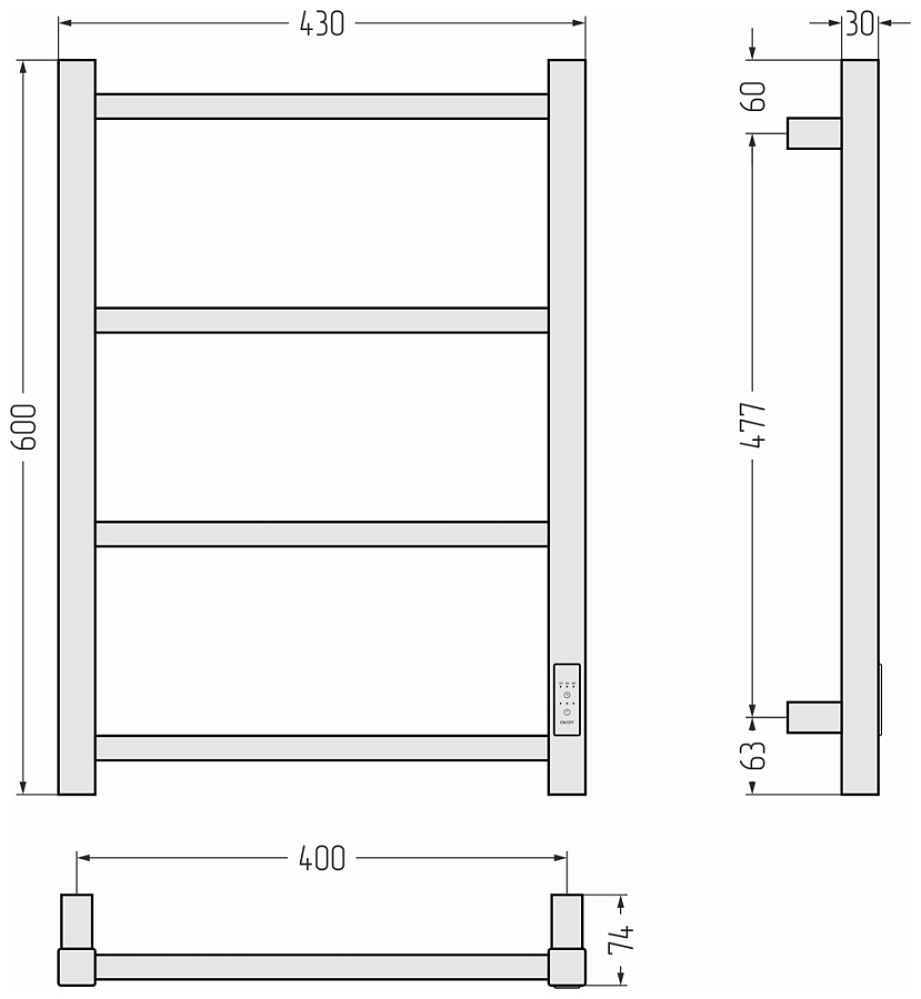 Электрический полотенцесушитель Стилье Формат 26 600х400 правый, Чёрный, арт.17526-6040