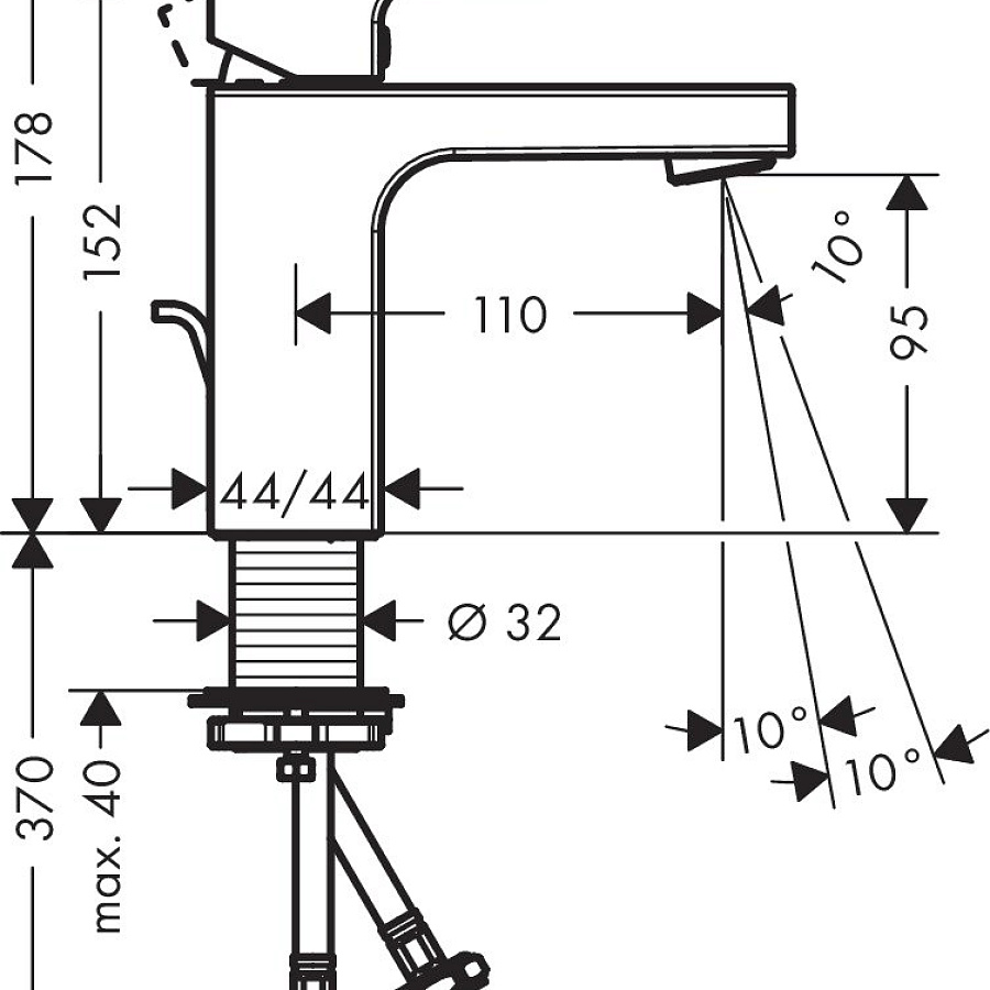 Смеситель для раковины Hansgrohe Vernis Shape 100, с донным клапаном, хром, 71561000